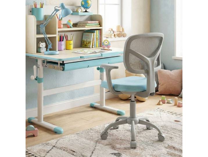 COSTWAY Chaise de Bureau Pivotant pour Enfant 3 à 10 ans Fauteuil de Bureau pour Enfant Fille/Garçon Charge 150KG Bleu