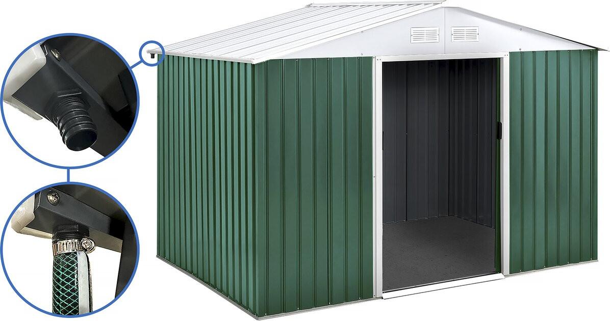 Gerätehaus aus Metall - "Rosas " - 7,06 m² mit Dachrinne - Grün