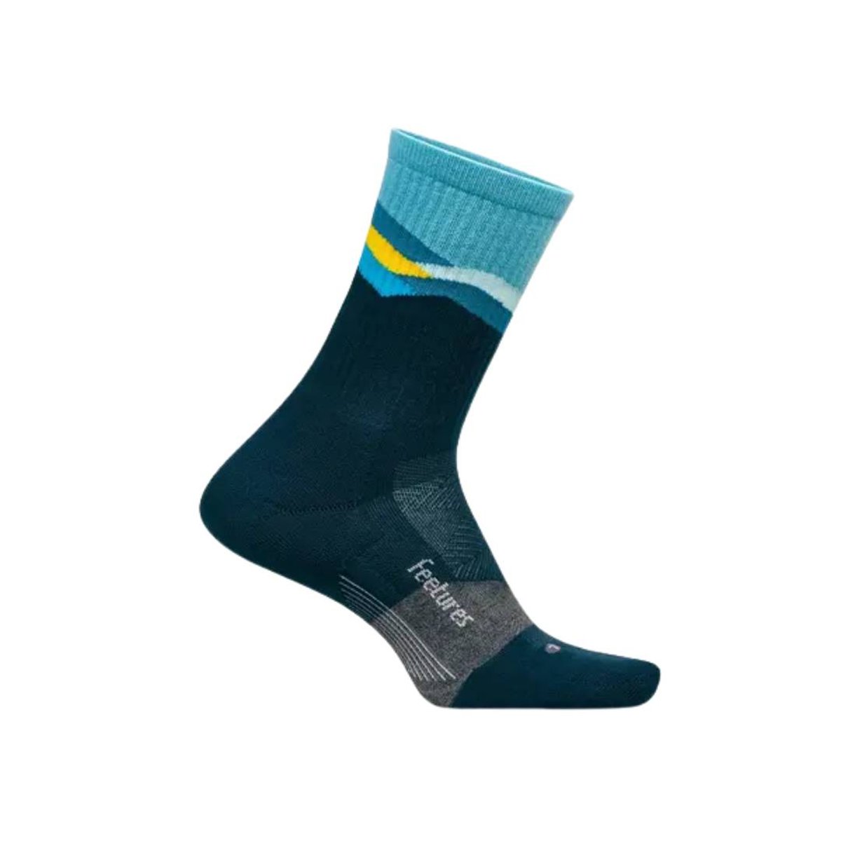 Meias Feetures Trail Max Cushion Mini Crew Azul Amarelo, Tamanho M Unisex