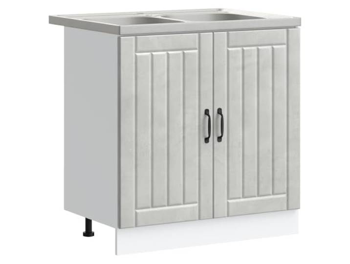 fsahslih Spülschrank Lucca mit Waschbecken 2-Teilig Beton Grau 80x46 cm Kompakter Unterschrank für die Küche mit Spülbecken, integriertem Siphon und Ablagefach für Putzmittel und Töpfe.