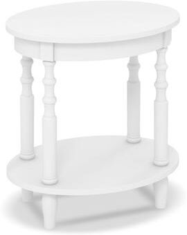 Costway 2-Tier Oval Side Table with Storage Shelf and Solid Wood Legs-White