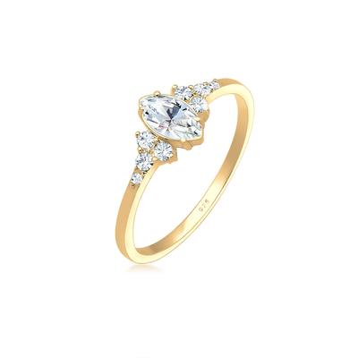 Verlobungsring ELLI "Ring Marquise Design 925 Silber, mit Kristallen von Swarovski" Gr. 52, gold, Fingerringe, Damen, 52, Silber 925 (Sterlingsilber), Verlobungsring