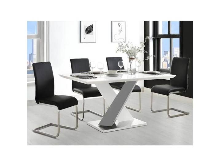 Table à manger SALVA - 6 personnes - MDF laqué - Blanc et anthracite