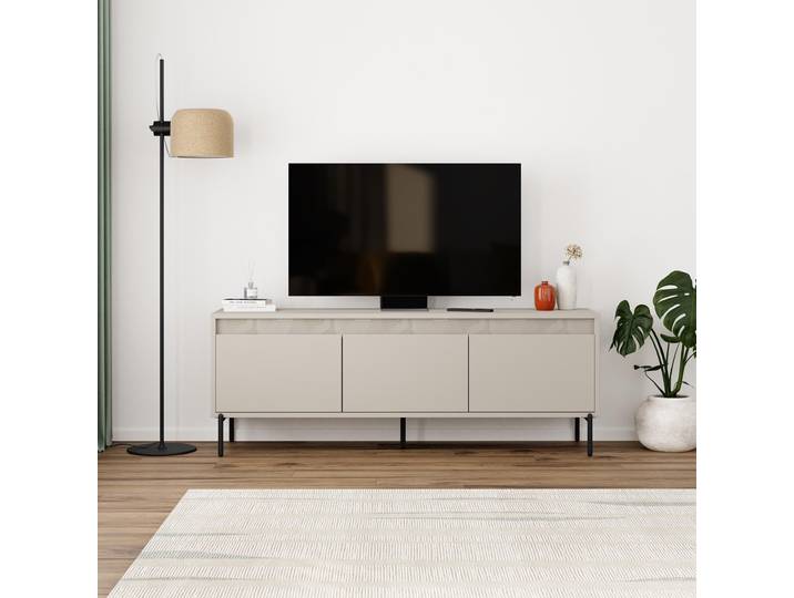 Meuble TV GRETA – Crème – 3 portes – 150 x 35 x 55 cm