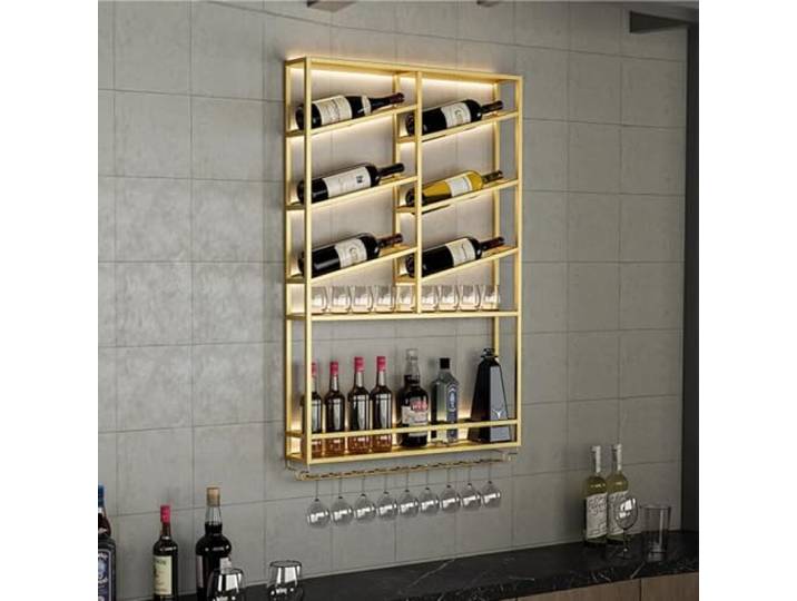 BRCYKRWY Wandmontiertes Metall-Weinregal Mit Weinglashalter,Bar Regale Wand Wandmontierte Weinregale,schwebende Barregale,Spirituosenregal,Schwebende Regale,für Bar Wohnzimmer Restaurant