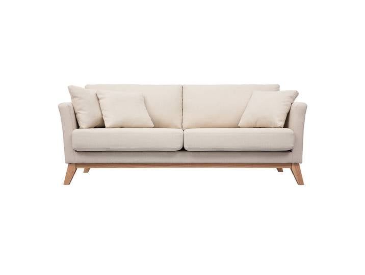 Canapé scandinave déhoussable 3 places en tissu beige et bois clair OSLO