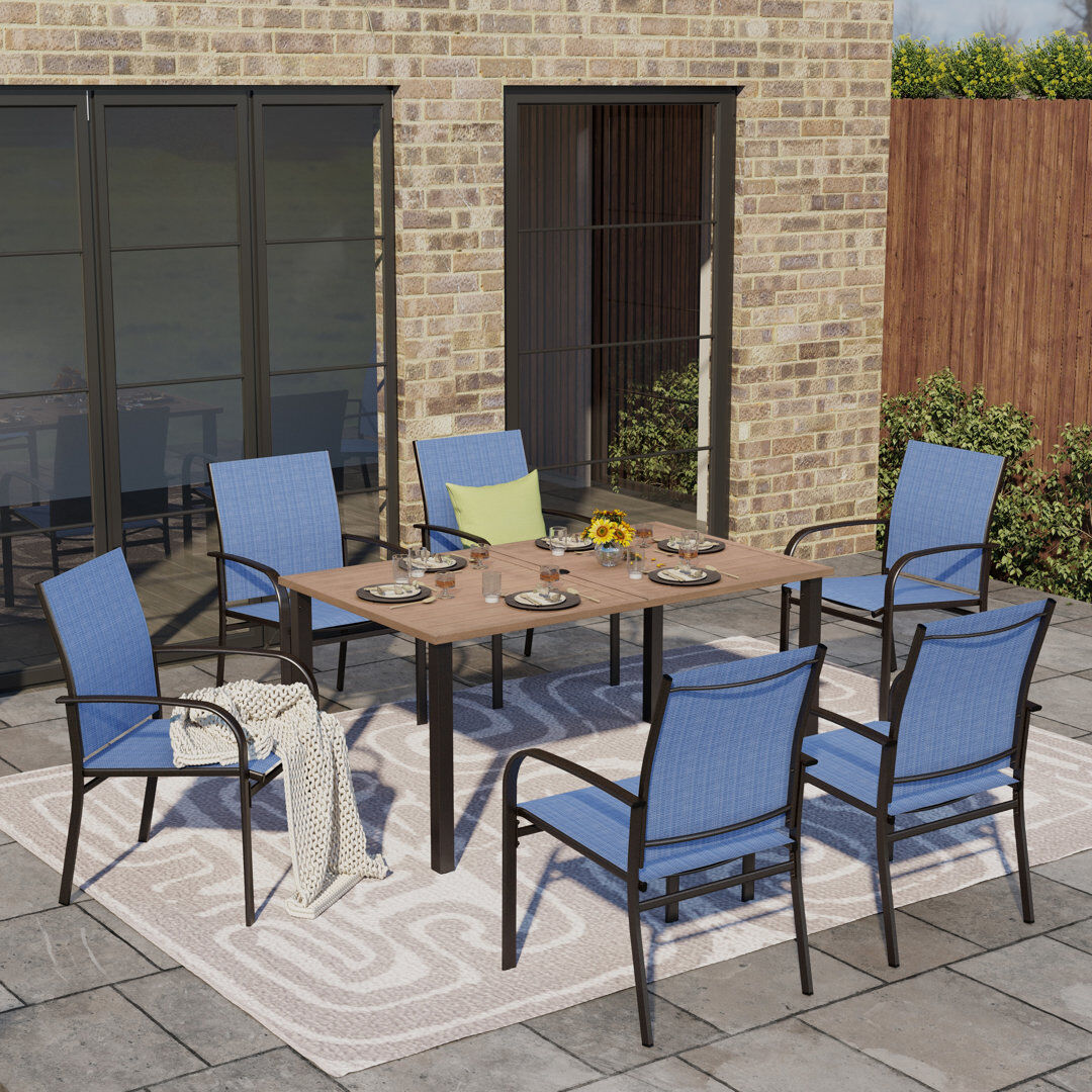 Blue Elephant Sutiya Rectangular 7 - Piece 6 - Person 162.6Cm Outdoor Table Set Blue 6