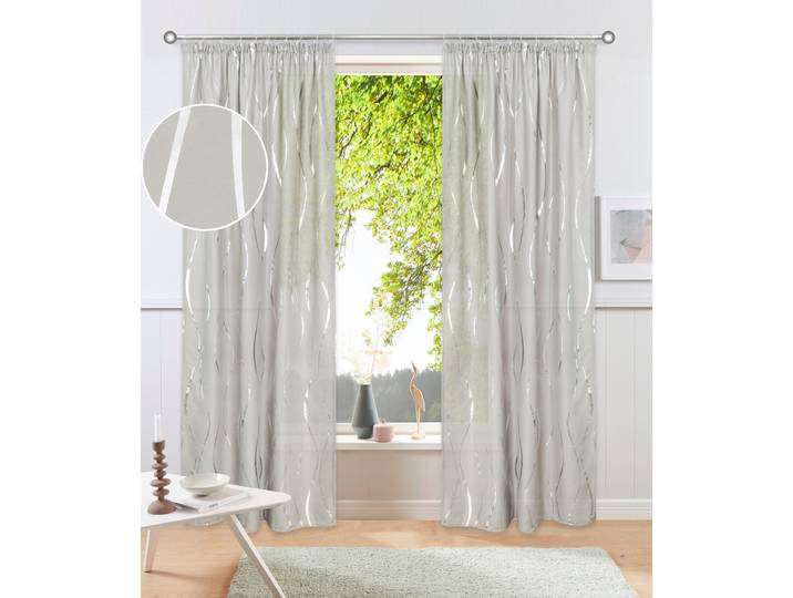 Gardine GOODPRODUCT Quinnton , grau (grau, silberfarben), B:140cm H:245cm, Polyester, Gardinen, Gardine, Metallic‑Akzenten, Kräuselband, schöner Stoff, mittelleicht