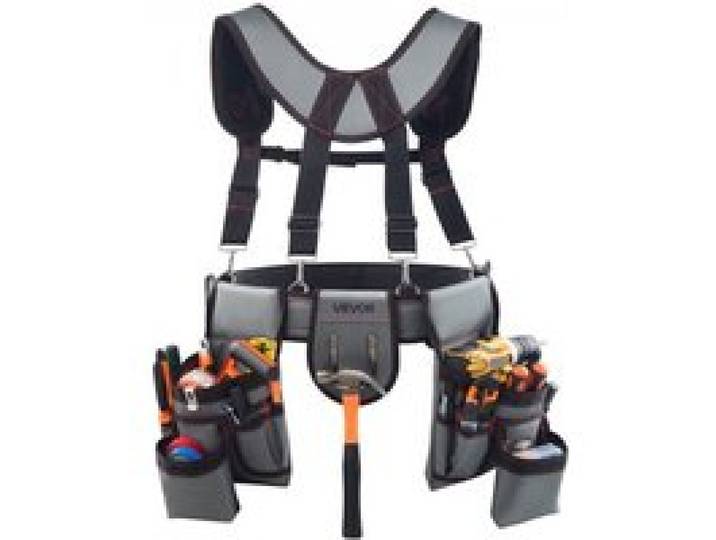 VEVOR Werkzeuggürtel, Handwerkergürtel mit 22 Taschen & Hosenträgernn, Gürteltasche für Elektriker, Schreiner & Bauarbeiter, Schürzenorganizer, Hammerhalter, verstellbar von 810 bis 1730 mm