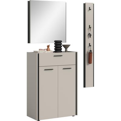 Garderoben-Set HOME AFFAIRE "RAK, 3-teilige Garderoben-Kombination, Breite ca. 142 cm", beige (kaschmir, schwarz), B:142cm H:190cm T:37cm, Holzwerkstoff, Kastenmöbel-Sets, Garderobenkombination, Kombination, Set, Flurgarderobe, Diele