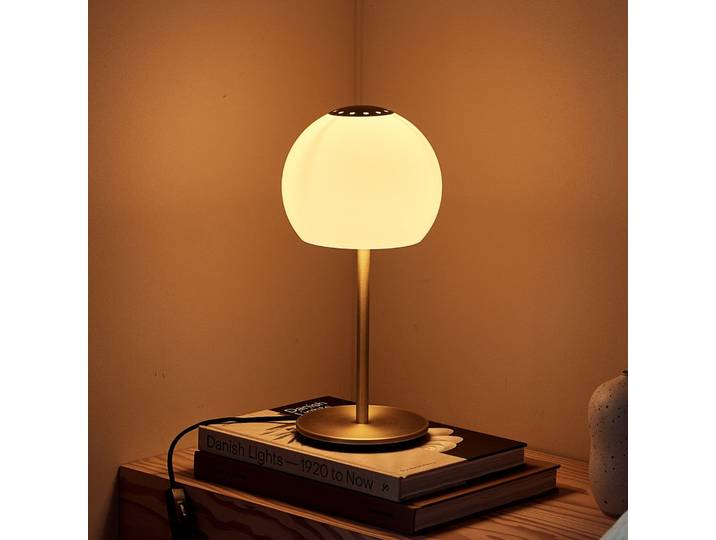 Tischleuchte Ball Glass, sandgrau, Glas, 37 cm, E14 - FRANDSEN - Wohnzimmer - Design - Einflammig