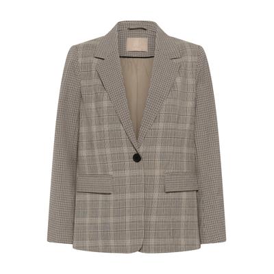 Blusenblazer CULTURE "Culture DK Blazer CUCELENA", Damen, Gr. 42, grau (gray beige check), Blazer Blusenblazer