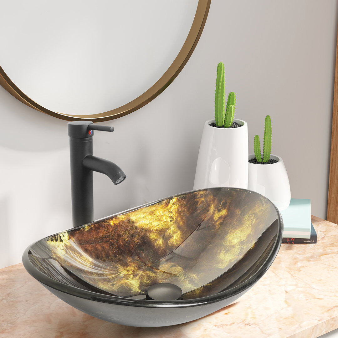 Metro Lane 53.3mm L x 35mm W Glass Specialty Sink with Tap Light Gold 35mm W