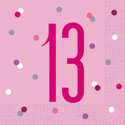16 Servietten rosa & silber Zahl 13