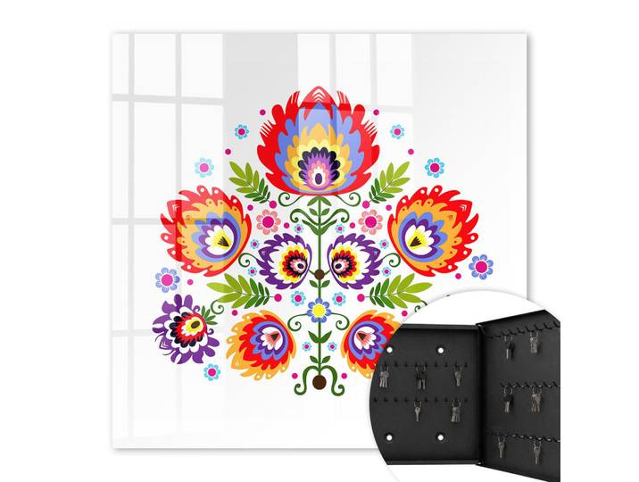 Tulup Schlüsselbox Schwarz 30x30 cm- Türöffnung nach rechts - Volksblumen, Rot, Metall, Mode, Rechteckig, 30x30x5 cm, Garderobe, Schlüsselkästen & Schlüsselboards