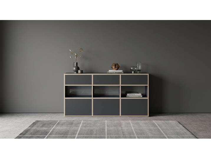 Sideboard mit Schubladen - Kommode wie vom Tischler o. Schreiner Premium Dekore Schwarz Multiplex Kante
