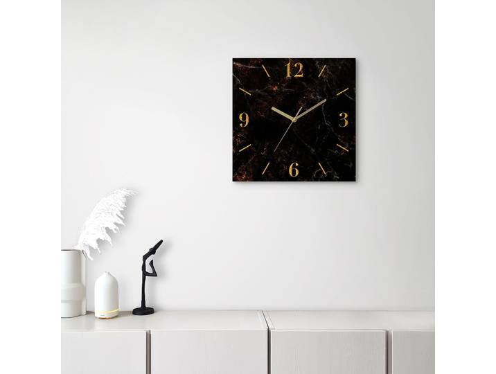 Wanduhr GOODPRODUCT Marmor , schwarz, B:30cm H:30cm T:0,3cm, Wanduhren, Wanduhr, wahlweise mit Quarz- oder Funkuhrwerk, lautlos ohne Tickgeräusche