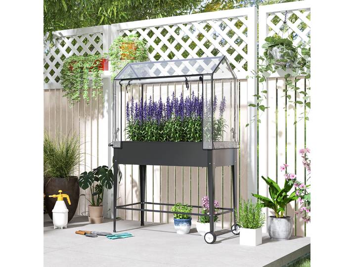 Outsunny Jardinière Surélevée 100x45x152cm Noir PVC