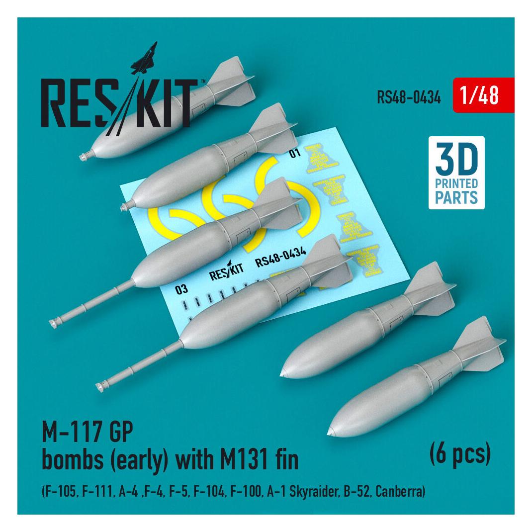 ResKit M-117 GP bombs (early) with M131 fin (6 pcs) (F-105, F-111, A-4,F-4, F-5, F-104, F-100, A-1 Skyraid (RS48-0434)