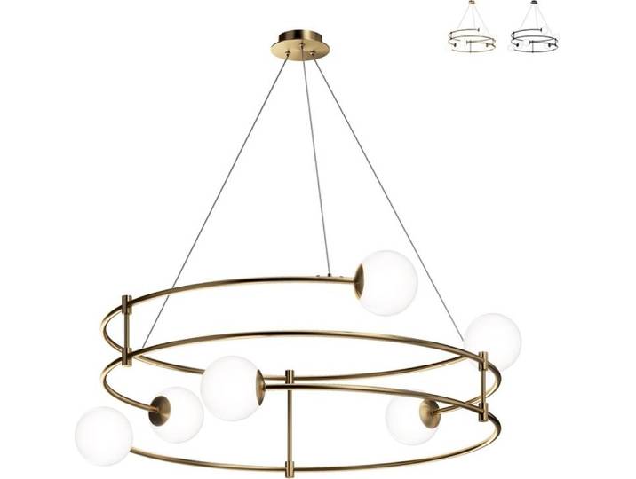 Suspension\, métal verre\, or\, 6 flammes\, D 81\,2 cm