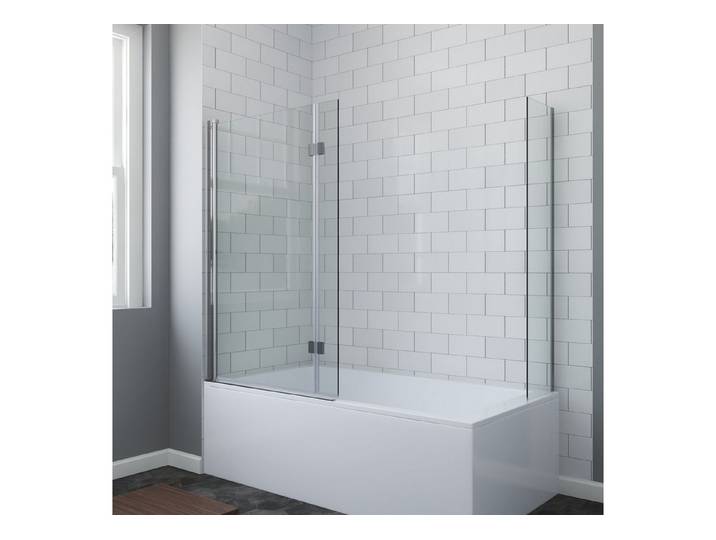 AQUALAVOS Badewannenaufsatz Badewanne Duschwand L-Form Falttür Seiten-Spritzschutz Handtuchstange, ohne/mit Handtuchhalter 8/6 mm Einscheiben-Sicherheitsglas (ESG) Klarglas für kleine Wohnungen, Mietwohnungen Badrenovierung effektiver Spritzschutz für die Badewanne