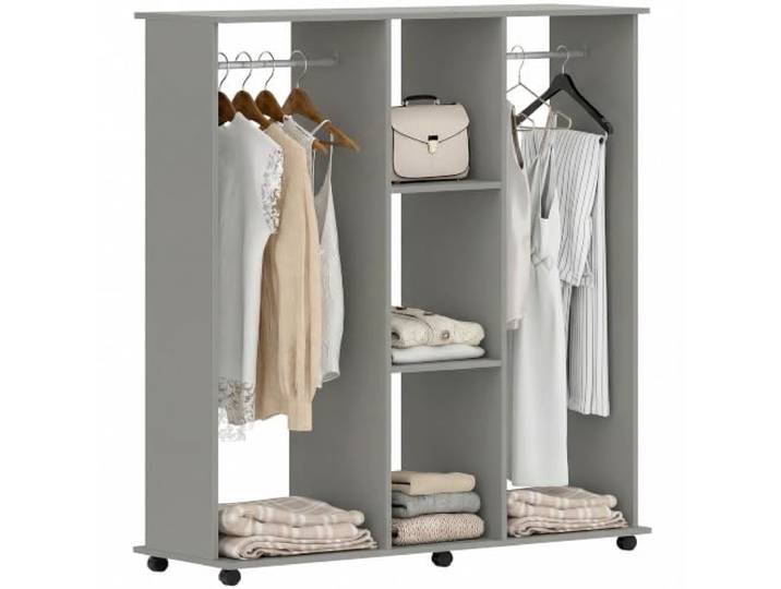HOMCOM Armoire Penderie Mobile 6 roulettes 120x40x128cm Gris Meuble de Rangement en Bois