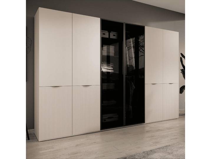Modularer Kleiderschrank ZEN Beige Matt Beige & Getöntes Glas Antisol 6-türig Schrank