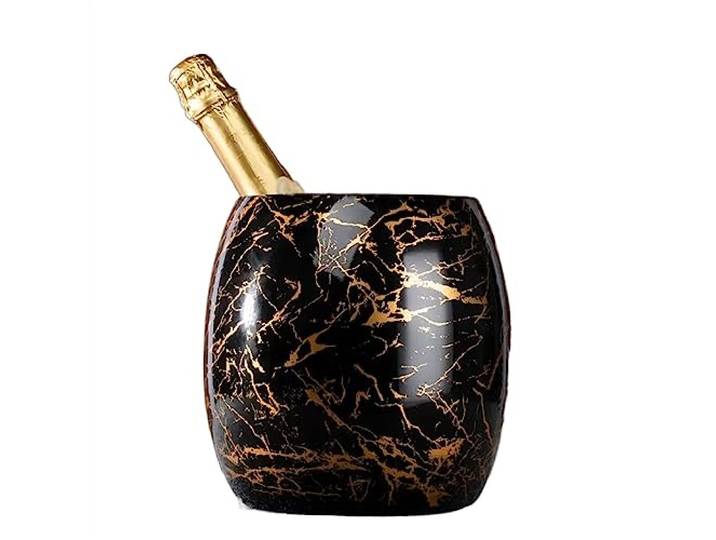 JUNCHENG1008 sektkübel Eiskübel, 3,6 l, Eiskübel aus Edelstahl mit eleganten Marmormustern, ideal for Cocktailbar, Partys, Kühlen von Wein, Champagner eiskübel(Schwarz)