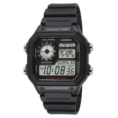 Chronograph, schwarz, CASIO TIMELESS COLLECTION, Armbanduhren, Herren, Chronograph, Quarzuhr, Armbanduhr, Herrenuhr, Digitaluhr, bis 10 bar wasserdicht