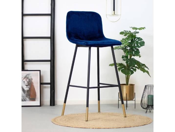 Mikky Tabouret De Bar Industriel Bleu Velours