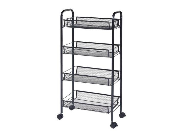 [en.casa] Rollwagen Tromsø, Schwarz, Metall, 4 Fächer, Rollen, 44x83x26 cm, Esszimmer, Servierwagen