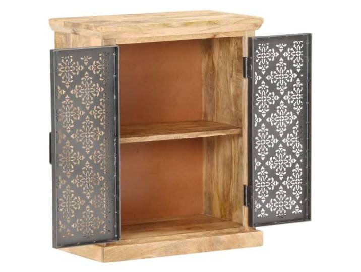 KPOTUERTU Sideboard mit Stahltüren 60x35x75 cm Mango Massivholz Anrichte für Wohnzimmer, Flur, Kommode mit Stauraum, Mangoholz Möbel, pflegeleicht