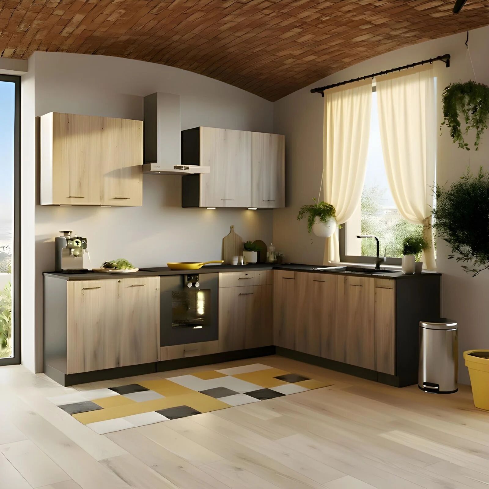 garneroarredamenti Cucina angolare 260x200cm completa componibile moderna rovere grafite Crono