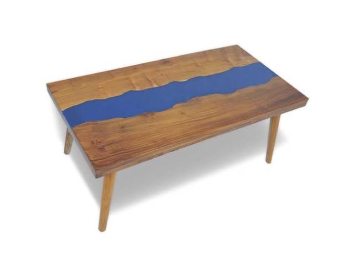 KKgypkn Couchtisch Teak Harz 100x50x40 cm Hellblaue Harzeinlage, Einzigartiges Muster, Leichter Zusammenbau, Dekorativ für Wohnzimmer