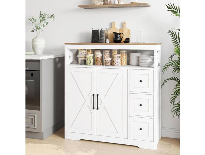 Buffet moderne - Buffet 2 portes 3 tiroirs - Design scandinave - 100x40x105 cm - Buffet de cuisine - Meubles de rangement