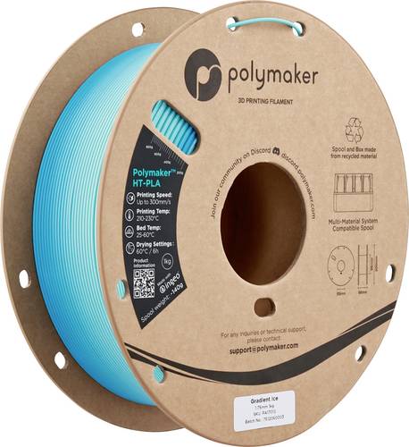 Polymaker PA17013 HT-PLA Filament PLA, HT-PLA Hochtemperaturbeständig, Highspeed Filament 1.75mm 1000 Gradient Ice 1St.