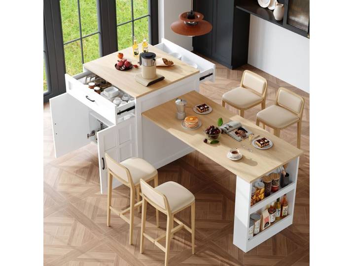 Table extensible - WESTYLE - 133-202 cm - 2 tiroirs & 4 étagères - MDF - Blanc