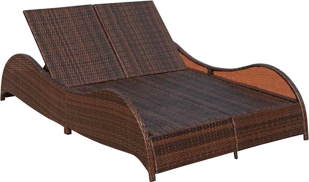 vidaXL Chaise longue double avec coussin Résine tressée Marron