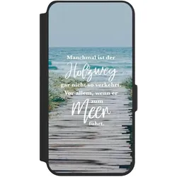 Nivocase Klapphülle für Samsung Galaxy S24 Handyhülle aus Kunst Leder NIVOflip schwarz Statement Strand (Samsung Galaxy S24), Smartphone Hülle, Schwarz