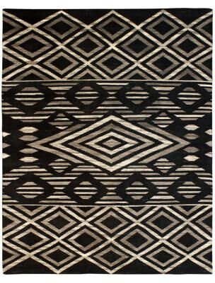KALATY Traditional Black Hand-Knotted Wool Area Rug