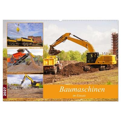 Baumaschinen im Einsatz (Wandkalender 2027 DIN A2 quer), CALVENDO Monatskalender