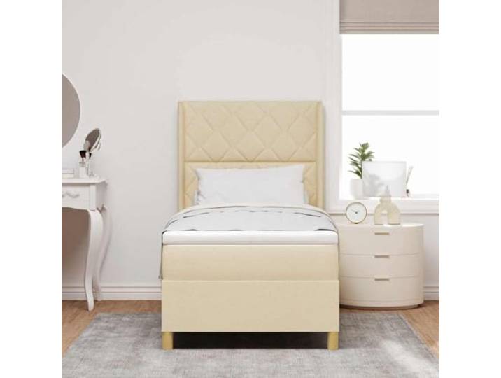KTHLBRH Boxspringbett Creme 100 x 200 cm mit verstellbarem Kopfteil Struktur aus Holz, mittlere Matratze mit Taschenfedern, elegante goldene Beine