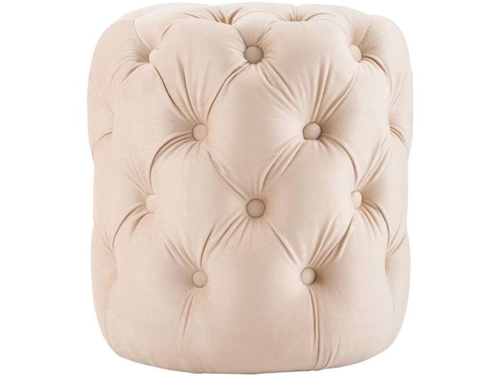 CLP Sitzpouf rund Samt Creme, Holz, Rund, 42x46x42 cm, Wohnzimmer, Sessel, Hocker, Sitzhocker