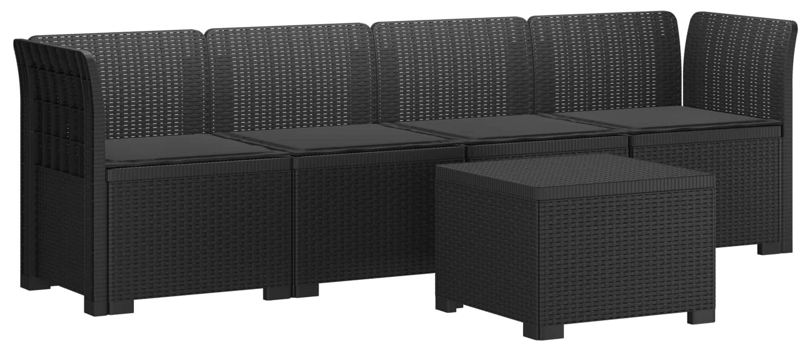 vidaXL 4-Sitzer Gartensofa mit Kissen Rattan Look PP Anthrazit