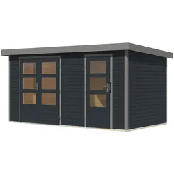 Karibu Metall-Holzgartenhaus Hybridhaus Merkur A/B/C/D - 19 mm/0,75 mm - Mittelwandhaus Holz-Ausführung: anthrazit Blech-Ausführung: graualuminium 404 x 217 cm (Merkur)