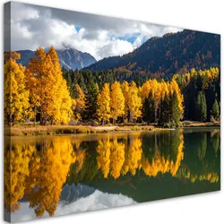 LEINWANDBILD Herbstlandschaft See Berge Natur 90x60cm