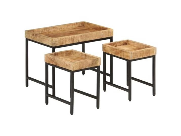 TEKGHUT Satztische 3 STK. Massives Mangoholz mit Eisengestell Raues Holz, natürliche Maserung, stapelbar, vielseitig, kompakte Größen