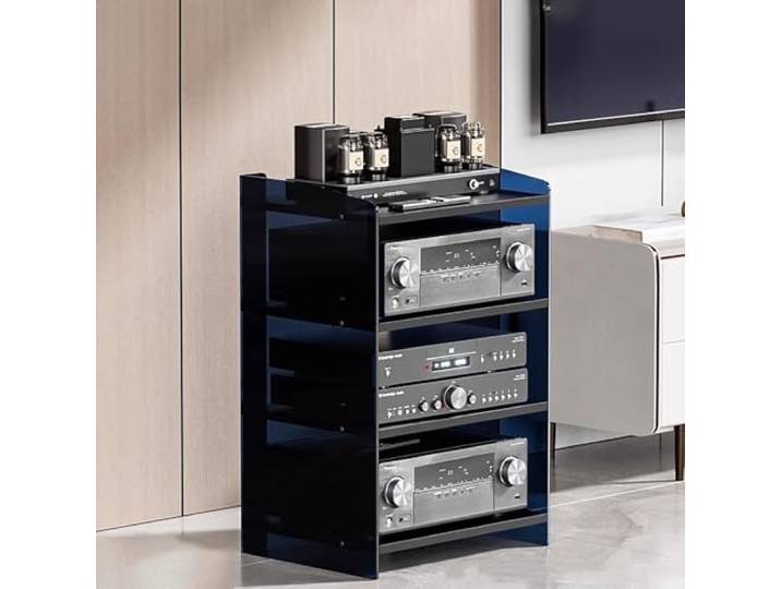 Elitix HiFi Rack Acrylmöbel-Audioschrankgestelle Können Verstellbar Sein, 3-4-stufiges Stereokomponenten-Gestellsystem/AV-Ständer, Plattenspielerturm-Regal-Organizer(C,L)