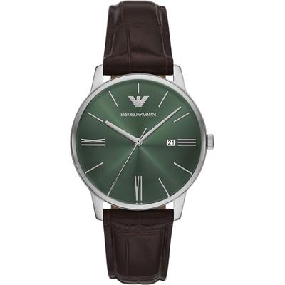 Quarzuhr EMPORIO ARMANI, braun, Armbanduhren, Quarzuhr, Armbanduhr, Damenuhr, Herrenuhr, Lederarmband, analog, Tag