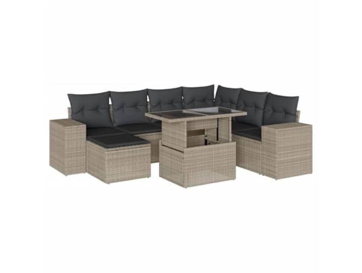 PUGYNBK Gartensuppen-Set 8-teilig synthetisches Rattan, grau Tisch mit verstellbarer Tischplatte, abnehmbare waschbare Kissen, modulare Außenkonstruktion